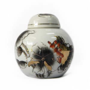 White Urn with Black Lotus Ornaments